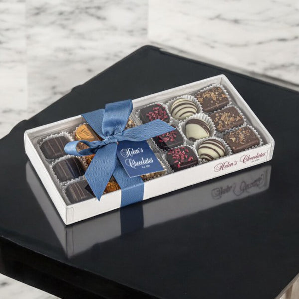 Classic 18 Selection In Grey Gift Box With Clear Lid Ribbon And Tag
