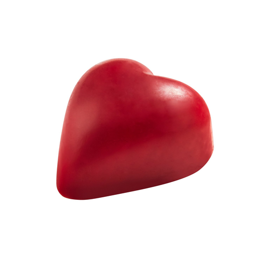 Red coloured white heart with praline