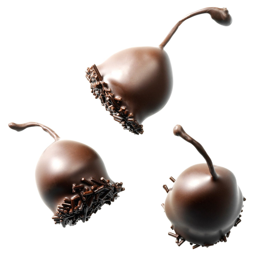 Whole cherry in liqueur enrobed in dark chocolate